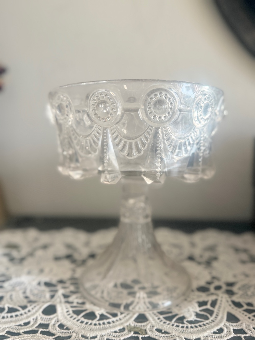 Clear Glass Pedestal Compote Bowl - vintage